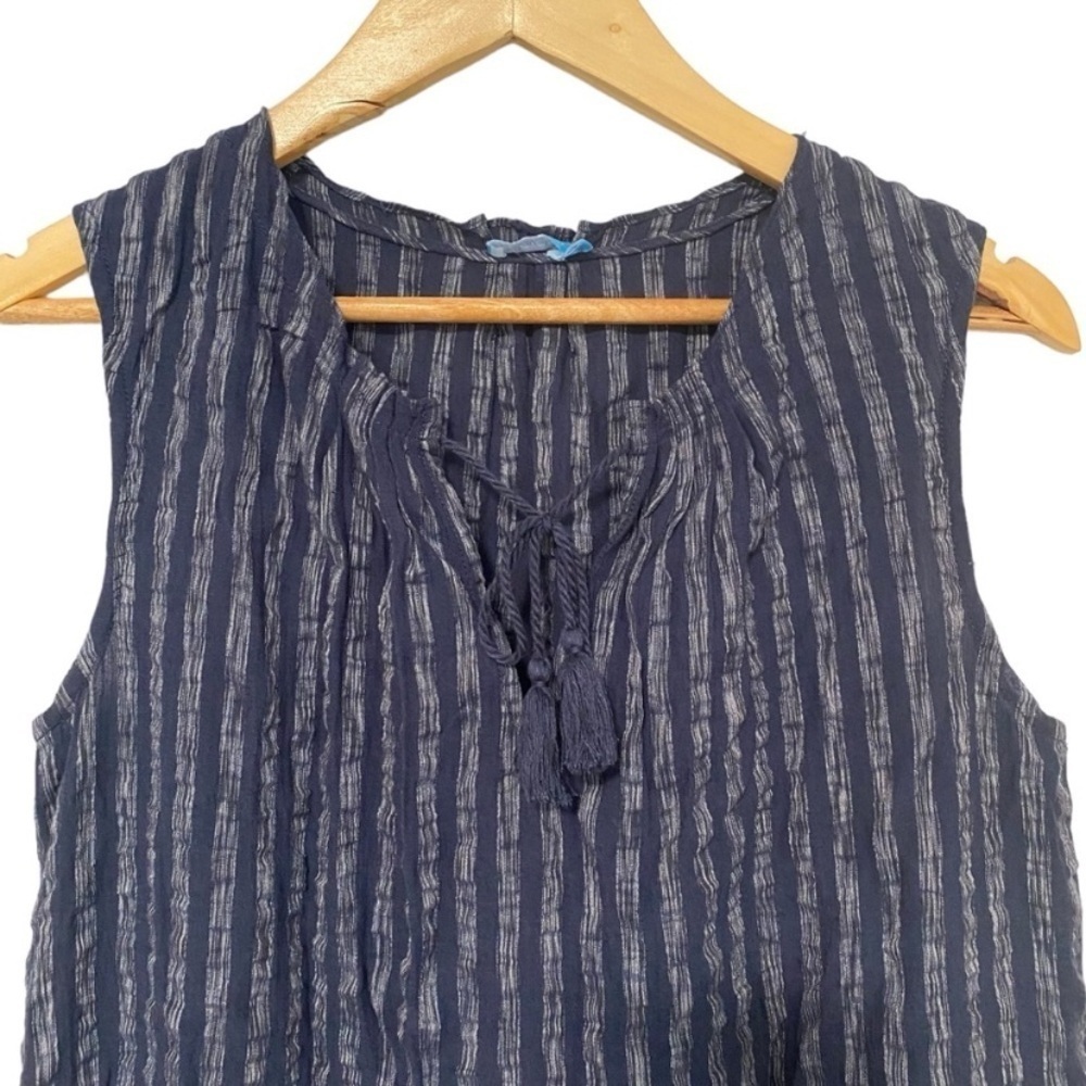 J. McLaughlin Navy Sleeveless Tiered Midi Dress with White Stripe - Picture 3 of 10
